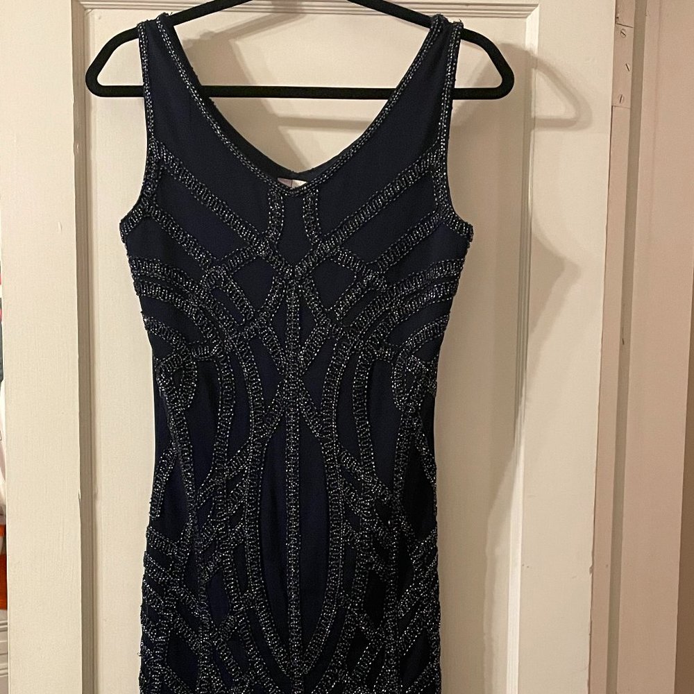Navy beaded Alya flapper dress